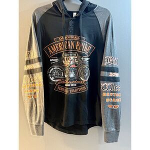 Men's Bike Week Daytona Beach 2019 Black Long Sleeve Hooded Shirt Motorcycle MED